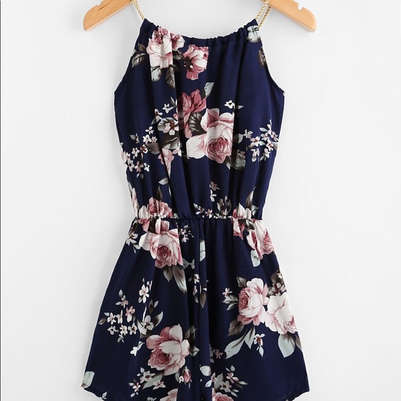 Blue, White, Pink Floral Romper - Picture 2 of 5